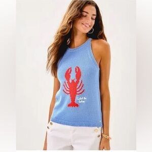 NEW Lilly Pulitzer Blue Sweater with Red Lobster “catch ya later” Design NWT